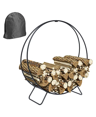 Outsunny 40" Waterproof Firewood Rack with Cover, Outdoor Indoor Log Rack