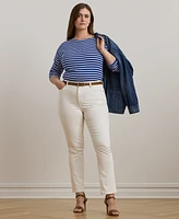 Lauren Ralph Plus Striped Cotton Jersey Boatneck Top