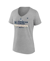 Fanatics Women's Heather Gray New York Yankees 2024 American League Champions Plus Locker Room V-neck T-shirt