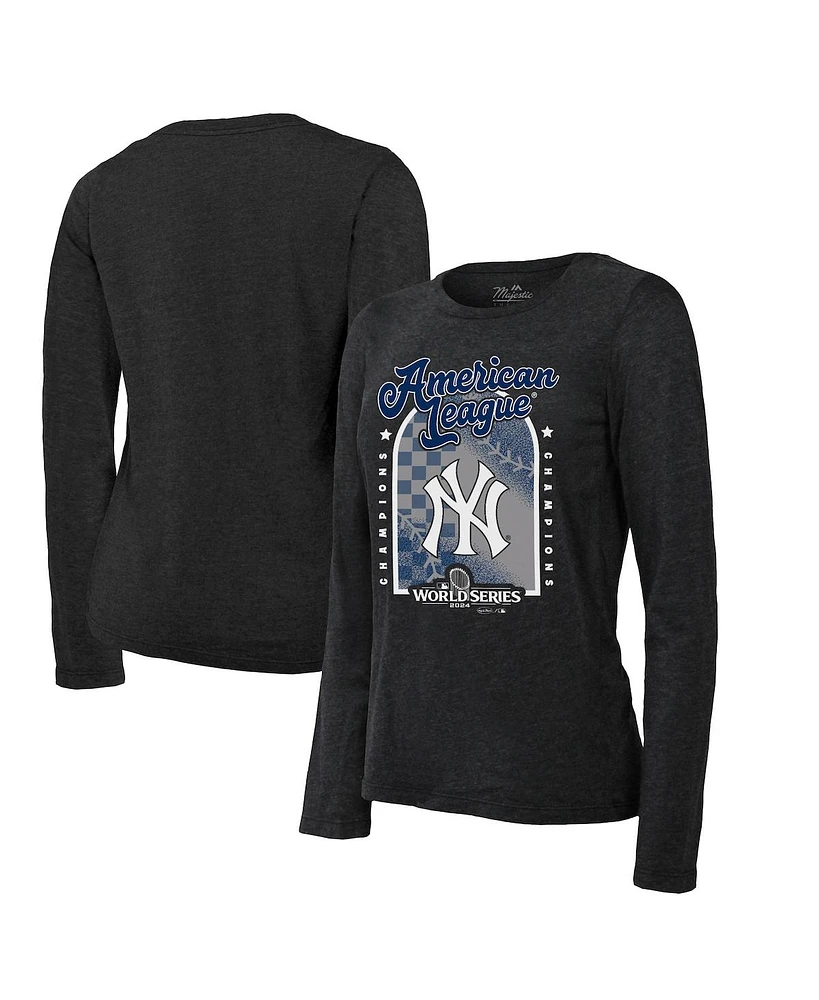 Fanatics Women's Black New York Yankees 2024 American League Champions Tri-blend Long Sleeve T-shirt