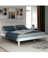 Slickblue Full Platform Bed Frame with Headboard - Wood Slat Support, No Box Spring Needed, White