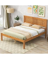 Slickblue Full Platform Bed Frame with Headboard - Wood Slat Support, No Box Spring Needed, Oak