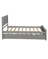 Slickblue Grey Twin Platform Bed with Trundle - Space-Saving Twin Size Frame for Kids' Rooms