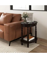 Gymax 2 Pcs 2-Tier End Table Oval Compact Sofa Side Nightstand w/ Storage Shelf