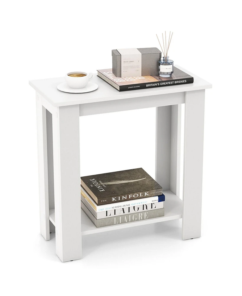 Gymax 2-Tier End Table Modern Sofa Bedside Table Compact Nightstand with Storage Shelf