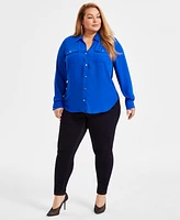 I.n.c. International Concepts Women's Plus Collared Button-Down Blouse, Created for Macy's
