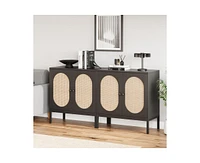 gaomon Buffet Cabinet, Rattan Storage Cabinet with Doors and Shelves, Accent Cabinet Sideboard, Wood Console Cabinet with Storage Entryway Cabinet for