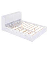 Slickblue Queen Size Storage Platform Bed with Pull-Out Shelves and Twin Xl Trundle Bed