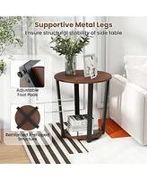 Gymax Industrial End Table Sofa Side Table Set ot 2 Nightstand w/ Storage Shelf