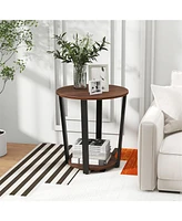 Gymax Industrial End Table Sofa Side Table Set ot 2 Nightstand w/ Storage Shelf