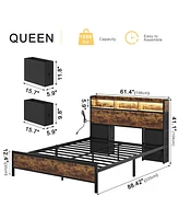 Hausource Queen/Full Size Bed Frame with Storage Headboard & 6 Drawers Platform Bed No Box Spring Needed