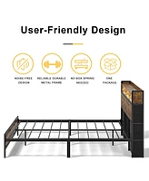 Hausource Queen/Full Size Bed Frame with Storage Headboard & 6 Drawers Platform Bed No Box Spring Needed