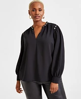 I.n.c. International Concepts Plus V-Neck Studded Blouse, Exclusively at Macy's