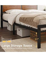 Hausource King/Twin Size Bed Frame with Storage Headboard & Charging Station No Box Spring Needed