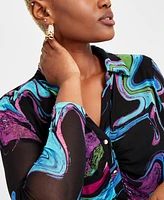 I.n.c. International Concepts Plus Printed-Mesh Top, Exclusively at Macy's