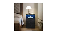 Slickblue Triamine Bedside Table with 3 Drawers, Socket, and Led Light Stylish Functional Nightstand for Bedrooms