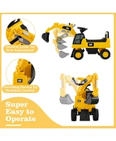 Gymax Licensed Caterpillar Kids Rid-On Digger Excavator Toy w/ Rotatable Digging Bucket & Hidden Storage