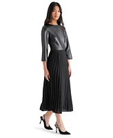 Steve Madden Women's Knox Faux-Leather Pleated Midi Dress