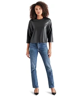 Steve Madden Women's Dee Faux-Leather 3/4-Sleeve Top