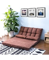 Slickblue Brown Double Chaise Lounge Sofa - Floor Couch with Two Pillows for Ultimate Comfort