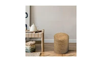 Slickblue Natural Seagrass Ottoman Pouf – Handwoven Round Footstool with Jute Cover, Boho Accent Chair for Living Room or Bedroom