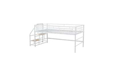 Slickblue Twin Mid Loft Bed with Storage Stairs - Space-Saving Solution for Kids' Bedrooms