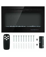 Gymax 36'' Electric Fireplace Recessed and Wall Mounted 750W/1500W W/ Multicolor Flame