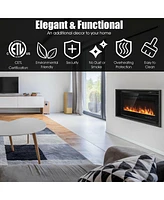 Gymax 36'' Electric Fireplace Recessed and Wall Mounted 750W/1500W W/ Multicolor Flame