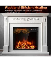 Gymax 18 inch Electric Fireplace Insert Freestanding & Recessed 1500W Stove Heater