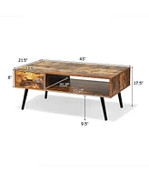 Gymax Retro Coffee Table Mid Century Modern Living Room Furniture w/Open Storage Shelf