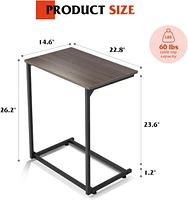 Wlive Side Table, Wide C Shaped End Table for Sofa Couch and Bed, Laptop Table, Work from Home, 26 Inch Tall, Gray and Black