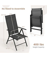 Costway 2 Pcs Patio Folding Dining Chair with 7-Level Adjustable High Backrest for Garden