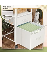 2 Drawer Mobile File Cabinet, Rolling Printer Stand with Open Storage Shelf, Fabric Vertical Filing Cabinet fits A4 or Letter Size for Home Office,Whi