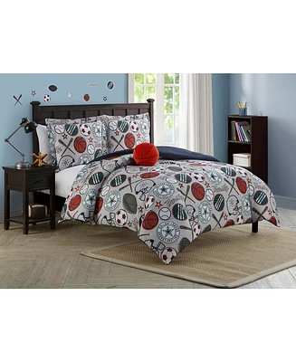 Alex + Bella League Sports Gray 3-Piece Microfiber Comforter Set - Twin