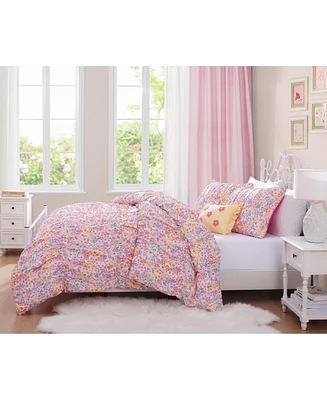 Alex + Bella Garden Posies Pink 3-Piece Embellished Soft Microfiber Comforter Set - Twin