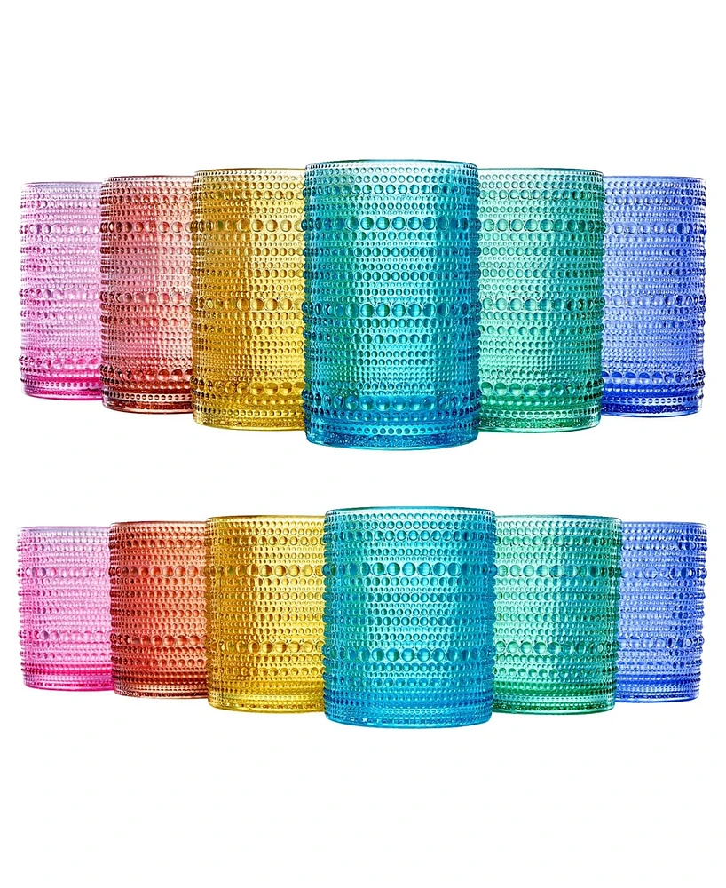 The Wine Savant Hobnail Beaded Colored Drinking Glasses, Set of 12