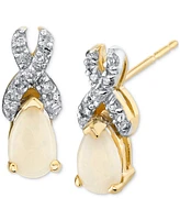 !Fidea Factory Diamond & Opal Earrings (1/8 ct. t.w) in 14k Yellow Gold