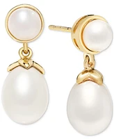 Cultured Freshwater Pearl (5mm & 8-1/2 x 7-1/2mm) Tear-Shape Drop Earrings in 14k Gold-Plated Sterling Silver