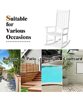 Sugift Indoor Outdoor Wooden High Back Rocking Chair-White