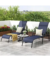 Sugift 2 Pcs Outdoor Patio Lounge Chair Chaise Fabric with Adjustable Reclining Armrest-Navy