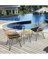 Sugift 3 Pieces Rattan Furniture Set with Cushioned Chair Table-Black