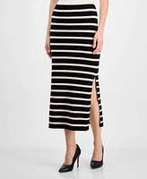 T Tahari Women's Ribbed Striped Bodycon Midi Skirt