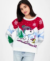 Hooked Up by Iot Juniors' Snoopy and Woodstock Skiing Christmas Sweater