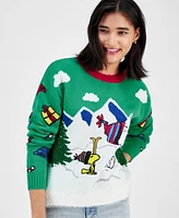 Hooked Up by Iot Juniors' Snoopy and Woodstock Skiing Christmas Sweater