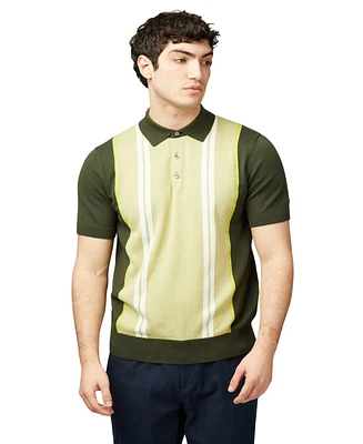 Ben Sherman Men's Regular-Fit Sweater-Knit Stripe Polo Shirt