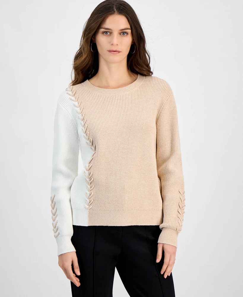 T Tahari Women's Mixed-Stitch Colorblocked Sweater