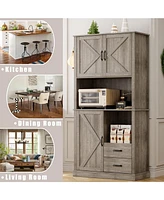 gaomon Modern Kitchen Pantry Cabinet with Microwave Stand