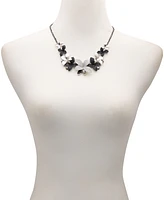 Guess Silver-Tone Black & Clear Pave & Marquise Stone Flower Statement Necklace, 18" + 2" extender