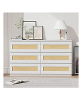 gaomon Rattan Dresser For Bedroom, 6 Drawer Dresser For Bedroom, Modern Wide Chest Of Drawers With Anti-Tip Kit