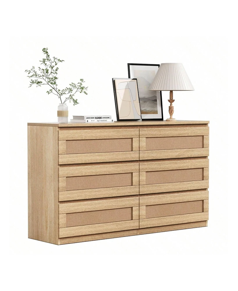 gaomon Rattan Dresser For Bedroom, 6 Drawer Dresser For Bedroom